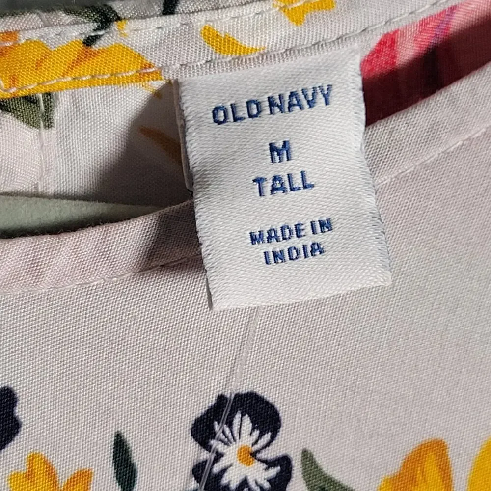 Old Navy NWT Floral Midi Dress White Pink Yellow Bell Sleeve M Tall - Picture 6 of 10